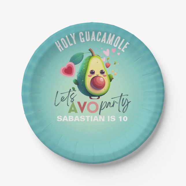 Holy Guacamole Fiesta Avocado 1st Birthday Party Paper Plates (Front)