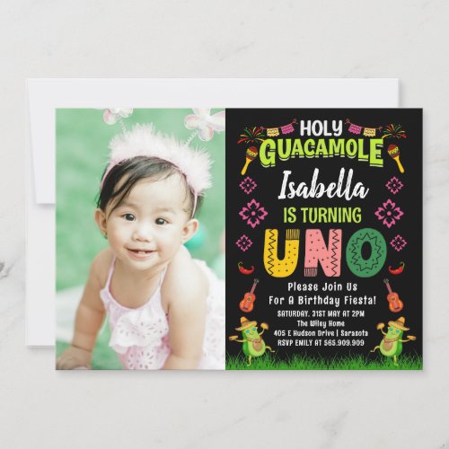 Holy Guacamole Fiesta avocado 1st Birthday photo Invitation