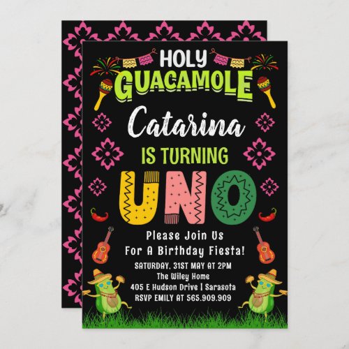 Holy Guacamole Fiesta avocado 1st Birthday Uno Invitation