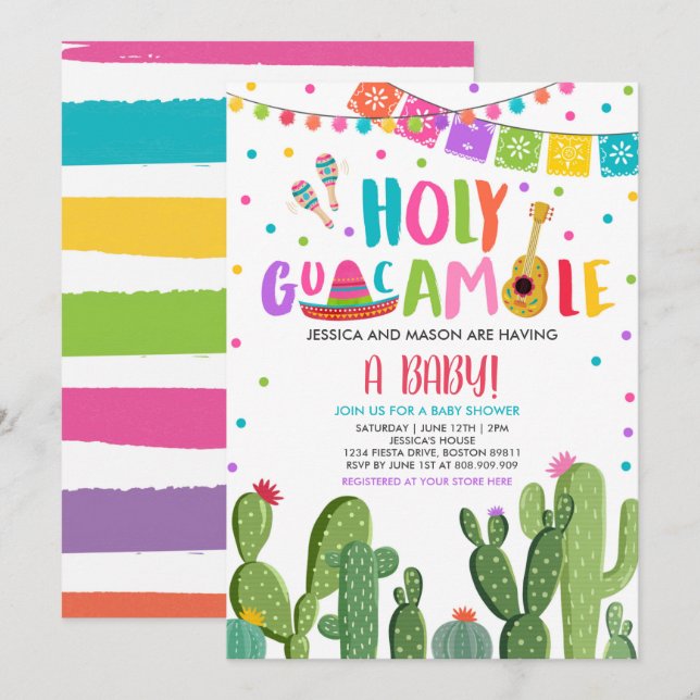 Holy Guacamole Fiesta Baby Shower Cactus Invitation (Front/Back)