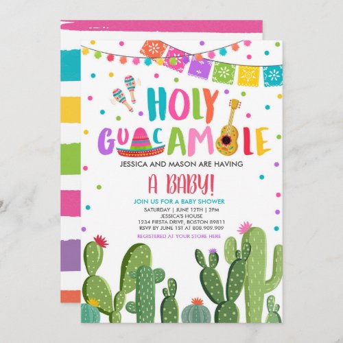 Holy Guacamole Fiesta Baby Shower Cactus Invitation