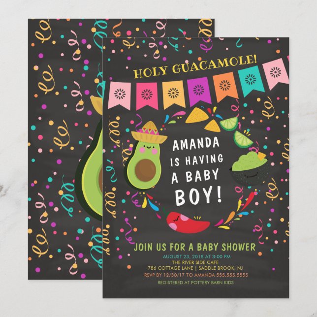 Holy Guacamole Fiesta Baby Shower Invitation (Front/Back)
