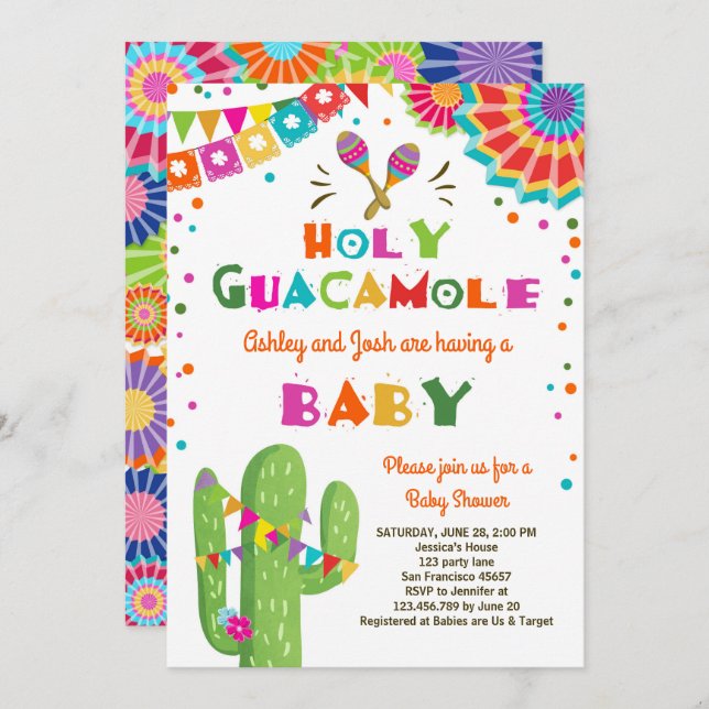 Holy Guacamole Fiesta Baby shower invite Mexican (Front/Back)