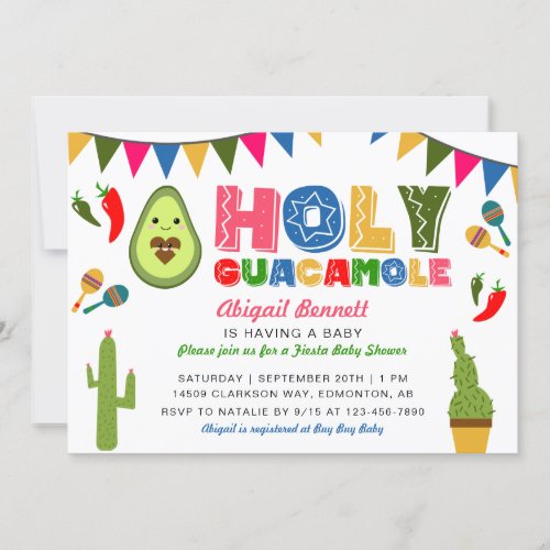 Holy Guacamole Fiesta Baby Shower Kawaii Avocado Invitation