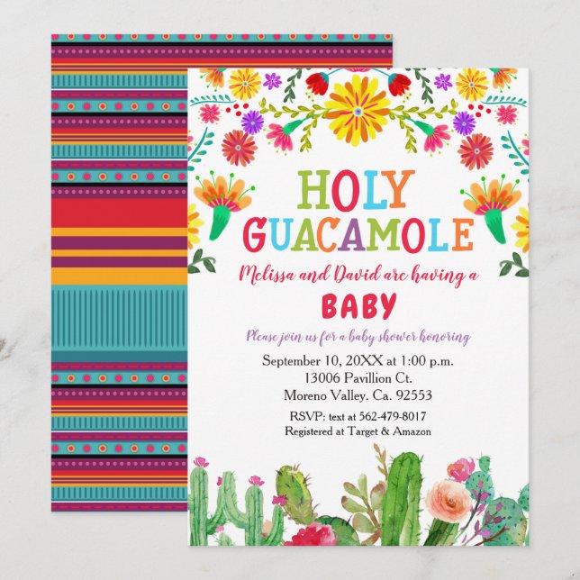 Holy Guacamole Fiesta Baby Shower with cactus Invitation (Front/Back)