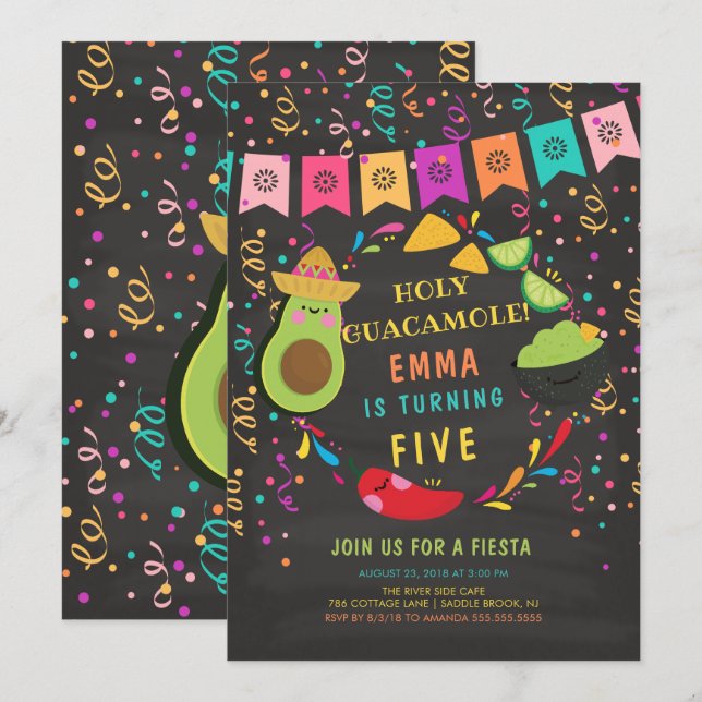 Holy Guacamole Fiesta Birthday Invitation (Front/Back)