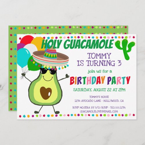 Holy Guacamole Fiesta Birthday Party Invitation