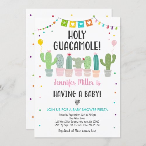 Holy Guacamole Fiesta Cactus Baby Shower Invitation
