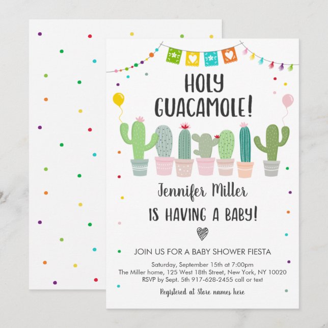 Holy Guacamole Fiesta Cactus Baby Shower Invitation (Front/Back)