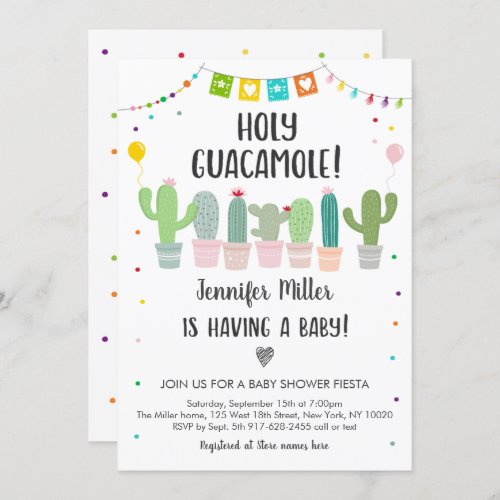 Holy Guacamole Fiesta Cactus Baby Shower Invitation