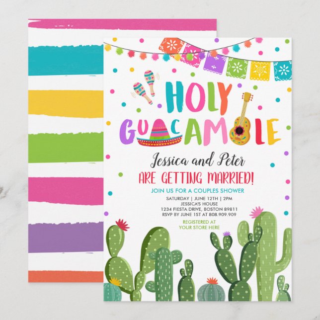 Holy Guacamole Fiesta Cactus Couples Shower Invitation (Front/Back)