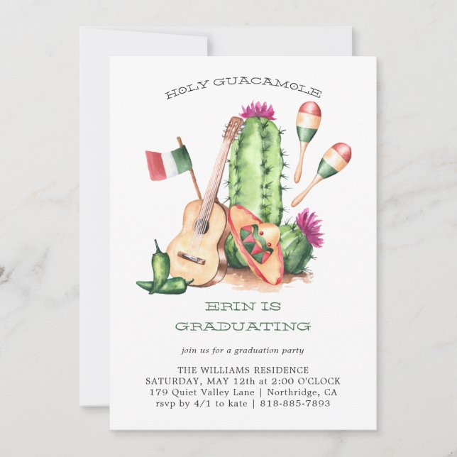 Holy Guacamole Fiesta Graduation Invitation (Front)