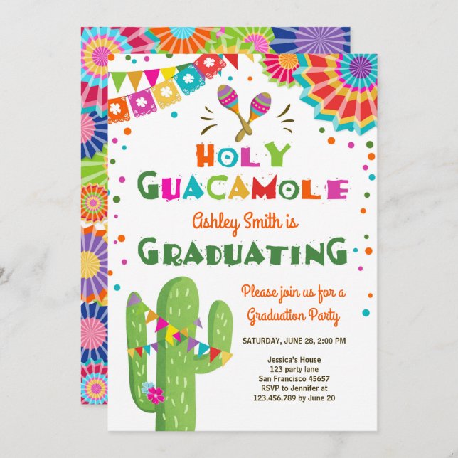 Holy Guacamole Fiesta Graduation Invitation party (Front/Back)