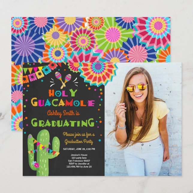 Holy Guacamole Fiesta Graduation Invitation party (Front/Back)