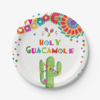 Holy Guacamole Fiesta Paper Plates Cactus Mexican