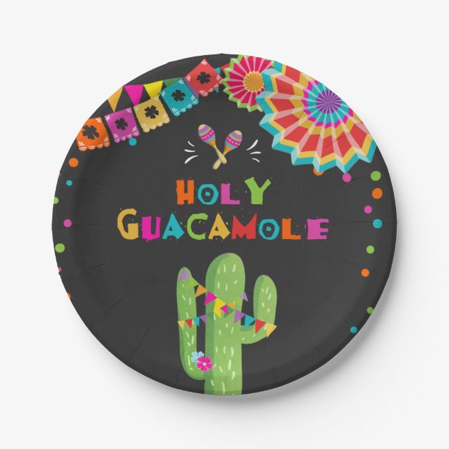 Holy Guacamole Fiesta Paper Plates Cactus Mexican (Front)