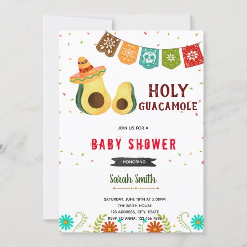 Holy Guacamole fiesta shower birthday invitation
