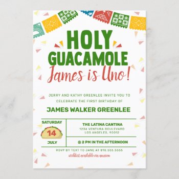 Holy Guacamole First Birthday Fiesta Invitation by party_depot at Zazzle