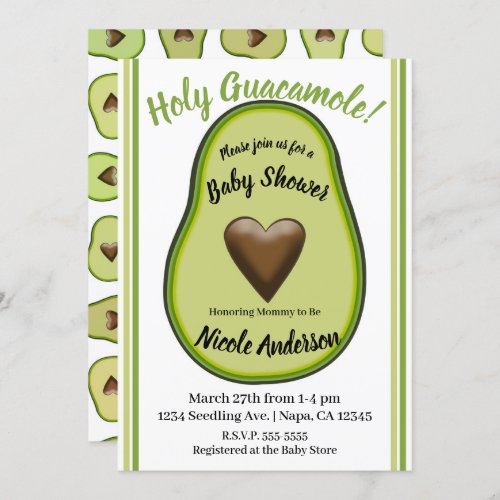 Holy Guacamole Heart Avocado Baby Shower Invitation