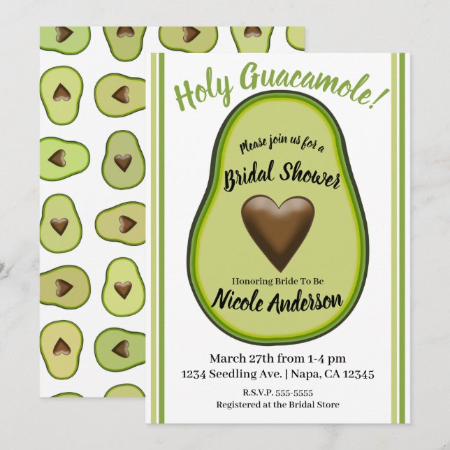 Holy Guacamole Heart Avocado Bridal Shower Invitation (Front/Back)