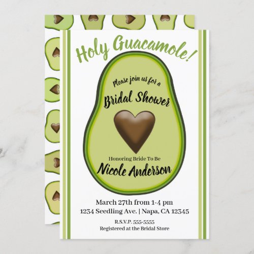 Holy Guacamole Heart Avocado Bridal Shower Invitation