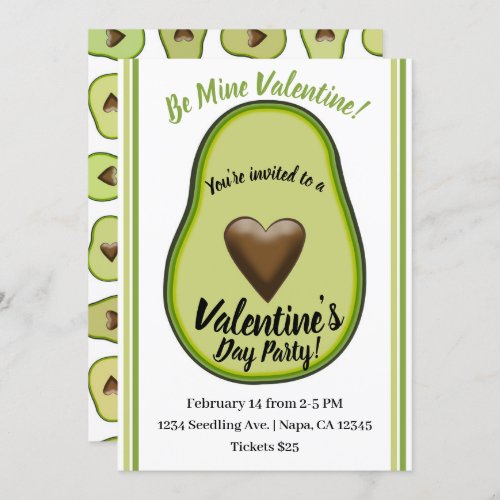 Holy Guacamole Heart Avocado Valentines Party Invitation