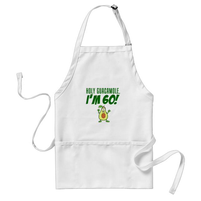 Holy Guacamole I'm 60 Cartoon Avocado Adult Apron (Front)