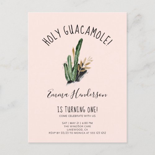 Holy Guacamole Mexican 1st Birthday Party Invitation Postcard