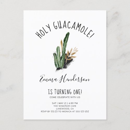 Holy Guacamole Mexican 1st Birthday Party Invitation Postcard