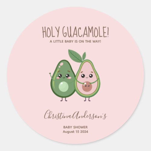 Holy Guacamole Pink Avocado Baby Shower Classic Round Sticker