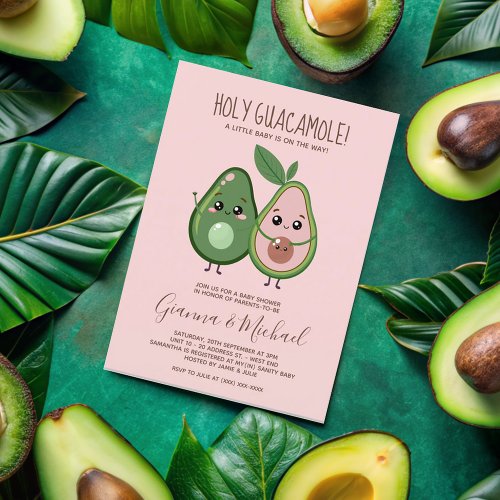 Holy Guacamole Pink Avocado Baby Shower Invitation