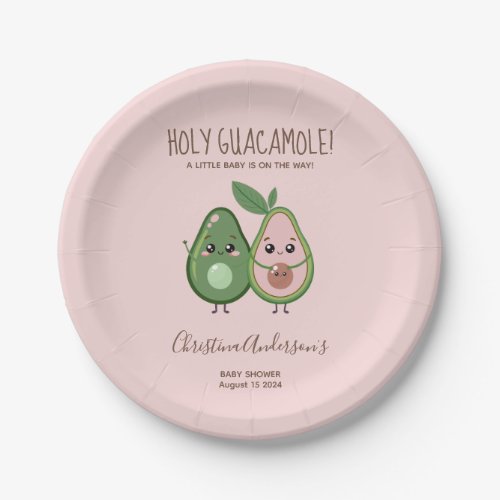 Holy Guacamole Pink Avocado Baby Shower Paper Plates