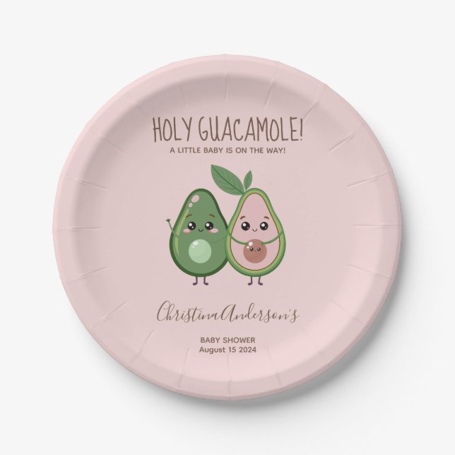Holy Guacamole Pink Avocado Baby Shower Paper Plates (Front)
