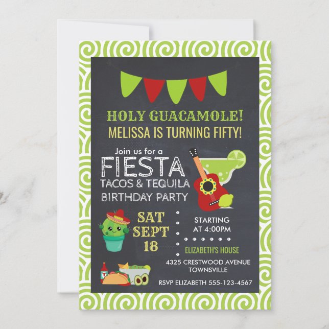 Holy Guacamole Tacos & Tequila Birthday Party Invi Invitation (Front)