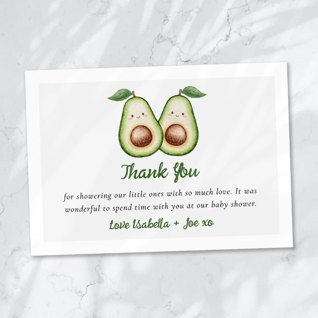 Holy Guacamole Twins Cute Baby Shower Thank You Card (Creator Uploaded)