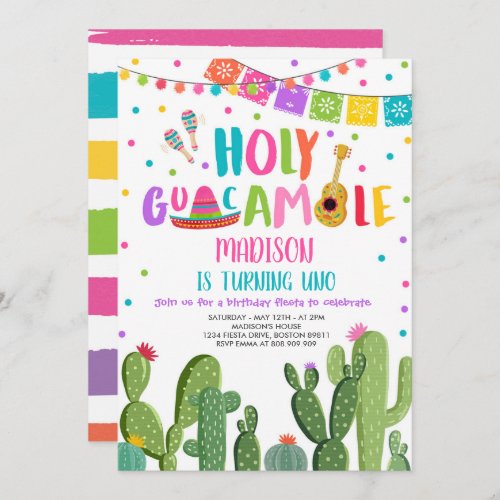 Holy Guacamole Uno 1st Birthday Cactus Fiesta Invi Invitation