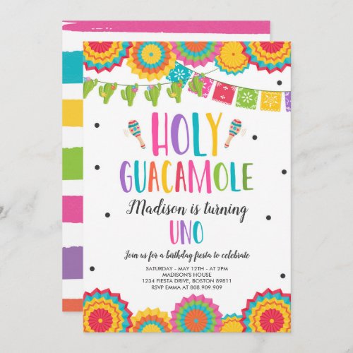 Holy Guacamole Uno 1st Birthday Cactus Fiesta Invitation