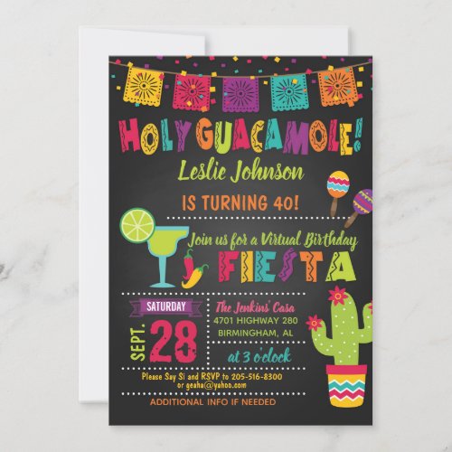Holy Guacamole Virtual Birthday Fiesta Invitation