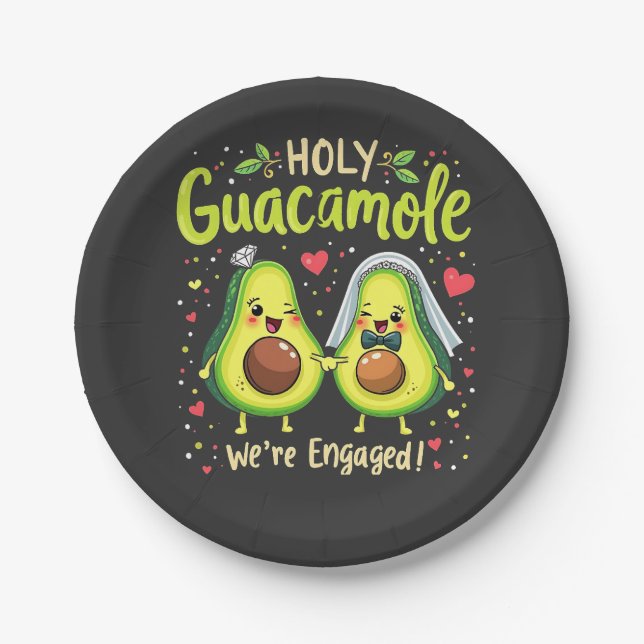 Holy Guacamole We're Engaged Couples Bride Paper Plates (Front)