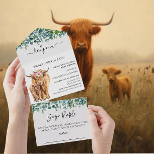 Holy Highland Cow Baby Shower Calf Watercolor   All In One Invitation