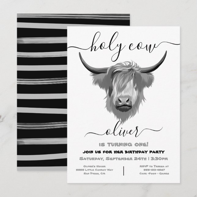 Holy Highland Cow Birthday Party Invitation (Front/Back)