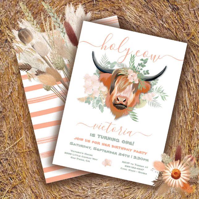 Holy Highland Cow Floral Birthday Party Invitation | Zazzle