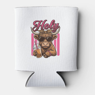 Holy Highland Cow Vintage Boba Tea Shirt Design_1 Can Cooler