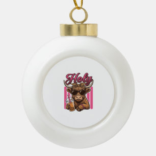 Holy Highland Cow Vintage Boba Tea Shirt Design_1 Ceramic Ball Christmas Ornament