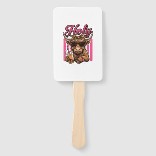 Holy Highland Cow Vintage Boba Tea Shirt Design_1 Hand Fan