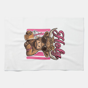 Holy Highland Cow Vintage Boba Tea Shirt Design_1 Kitchen Towel