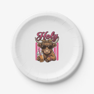 Holy Highland Cow Vintage Boba Tea Shirt Design_1 Paper Plates
