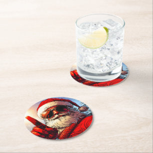 Holy Jolly Santa Divine Glow Round Paper Coaster