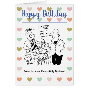 Holy Mackerel being sold by Fishmonger to Vicar Cards