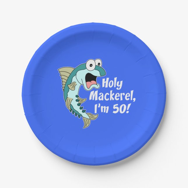 Holy Mackerel I'm 50 Blue 50th Party Plates (Front)